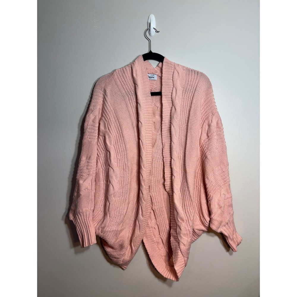 Military Hippie Pink Cable Knit Split Back Batwing Cardigan Sweater One Size‎